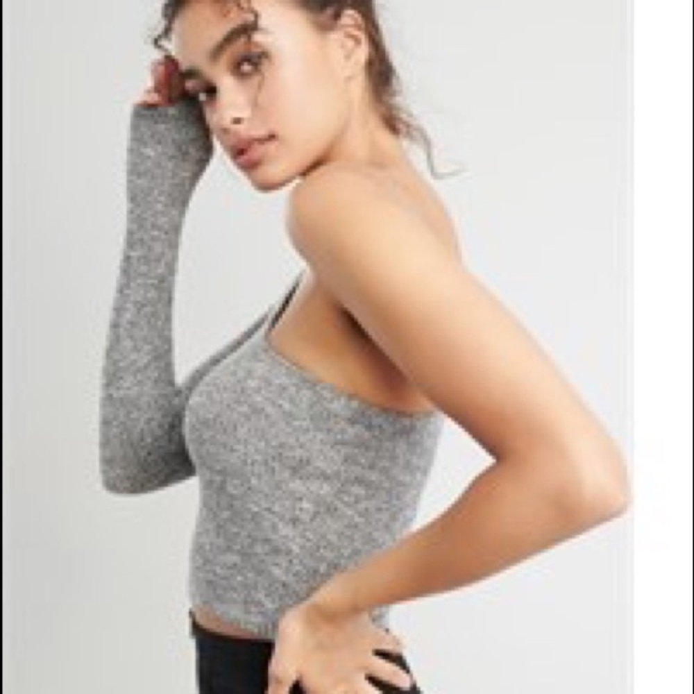 Garage one shoulder grey long sleeve top